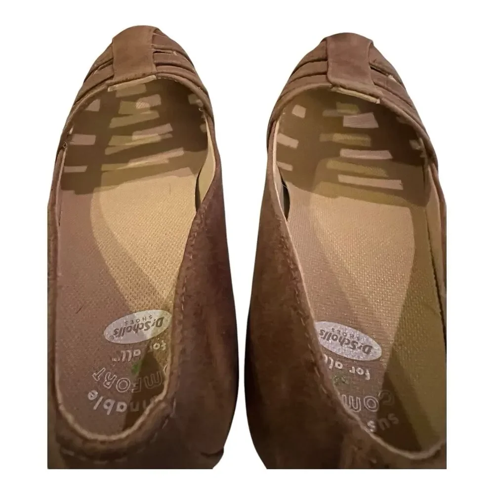 Dr. Scholls Be Free Fisherman Wedge Faux Suede Comfort Shoe Tan Brown 7.5M NWOB